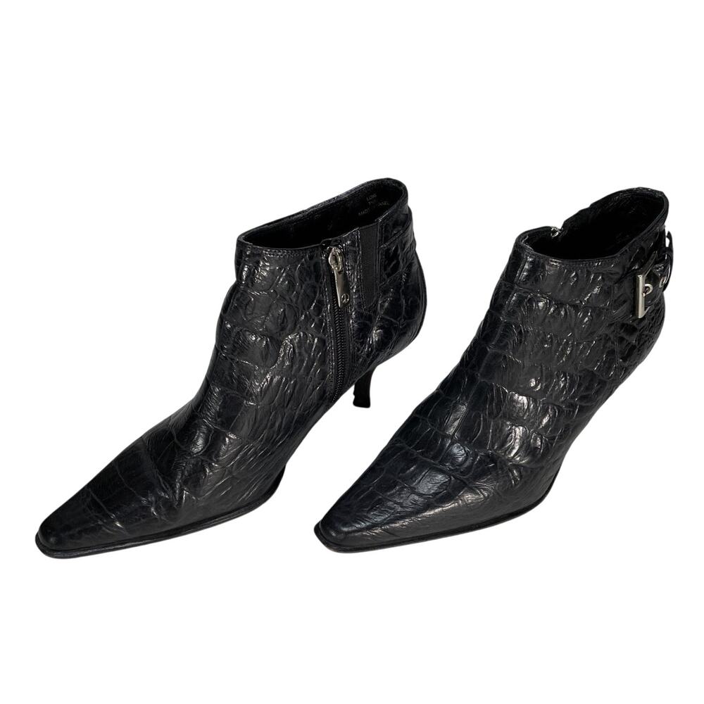 Vintage Donald Pliner Croc Embossed Black Boots 7.5